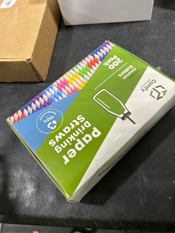 Photo 1 of GUSTO [200 Pack] Striped Paper Drinking Straws – Sturdy & Non-Soggy – 100% Biodegradable, Food-Safe Ink, and Multi-Layered for Long-Lasting Use – Vibrant Assorted Colors (Formerly Comfy Package)
