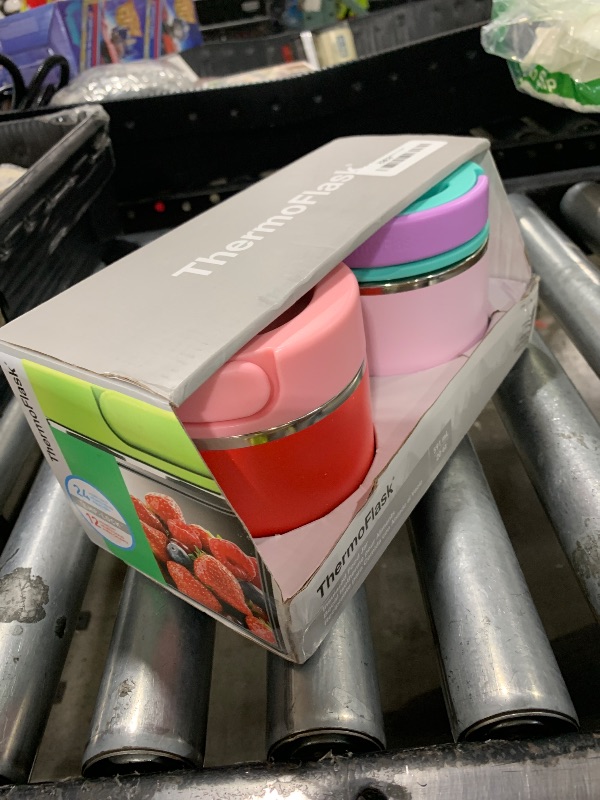 Photo 1 of ThermoFlask 20 oz Double Wall Insulated Food Jar, 2-Pack, Raspberry + Candy Pink / Shamrock + Citron