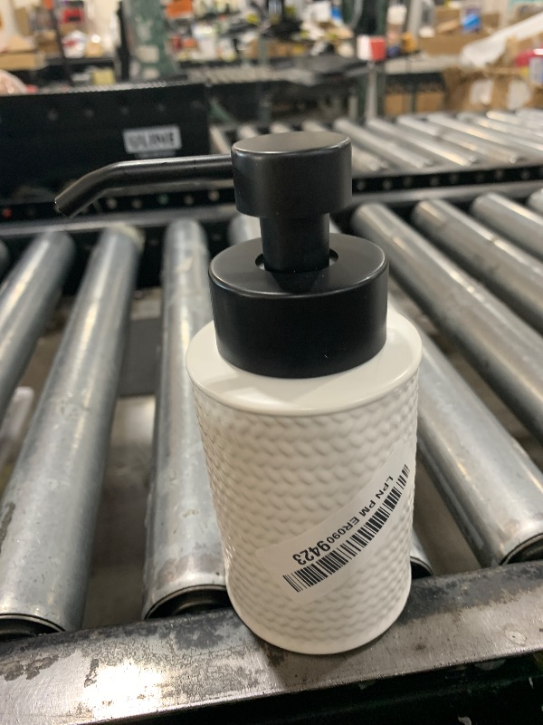 Photo 1 of 10 Oz Foaming Soap Dispenser for Bathroom,Kitchen Foam Soap Dispenser,Refillable Modern Foam Pump Bottle,Black Ceramic Foaming Hand Pump Dispenser (White Weave)