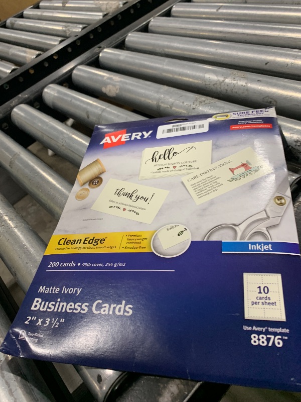 Photo 1 of Avery Inkjet Business Cards, 2-Side, 200/PK, 3-1/2"x2", Ivory