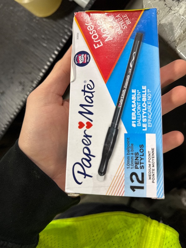 Photo 1 of Paper Mate EraserMate Erasable Pen, Medium Point, Black, Box of 12