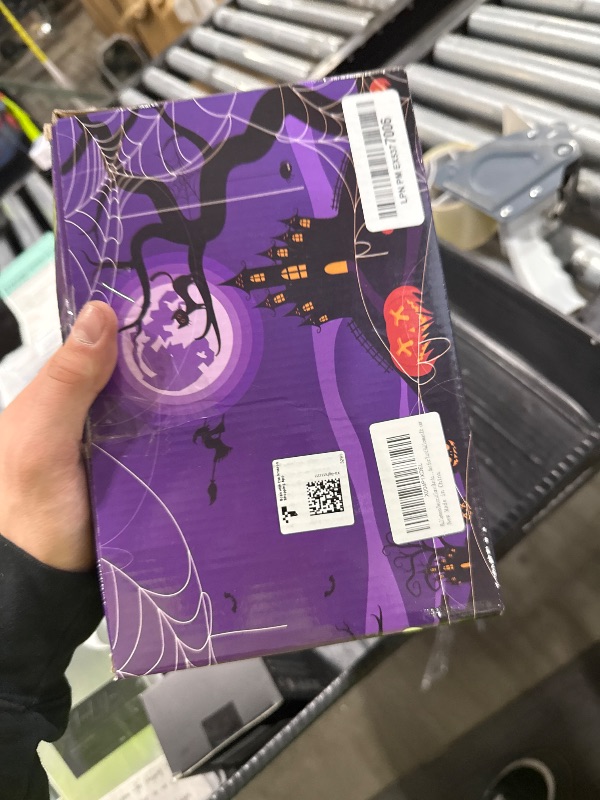 Photo 1 of uesreaxy Halloween Decorations Outdoor, 250LED 23x18 FT Giant Spider Web with Purple Lights, Lighted Triangular Black Spider Web with Sturdy Wire, Waterproof, Timer, 8 Modes for Yard Halloween Décor