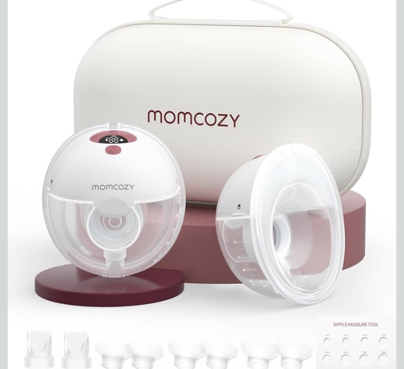 Photo 1 of Momcozy M5 Hands-Free Wearable Breast Pump, Double-Sealed Flange for Baby-Like Comfort, 3 Modes & 9 Suction Levels, Portable Electric Pump – 24mm, 2-Pack Cozy Red