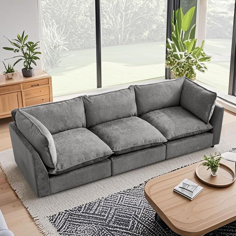 Photo 1 of Modular Sectional Sofa, Chenille Cloud Couch Deep Seat, 3-Seater Modular Sofa Couch for Living Room, Dark Grey