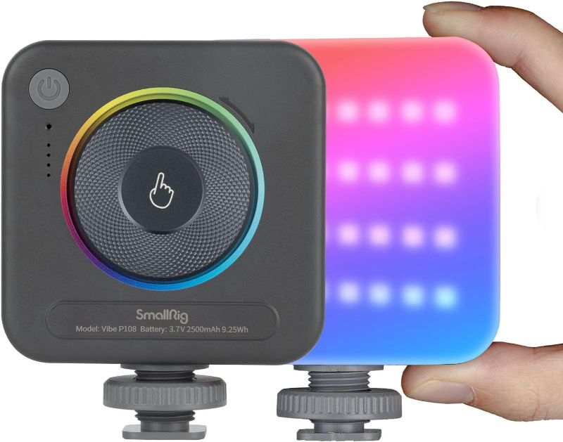 Photo 1 of SmallRig P108 RGB Video Light,Portable LED Camera Lights 360° Full Color Photography Lighting w 3 Cold Shoe, 2500mAh Rechargeable On-Camera Video Light Panel 2700K - 6500K for YouTube, Vlogging
