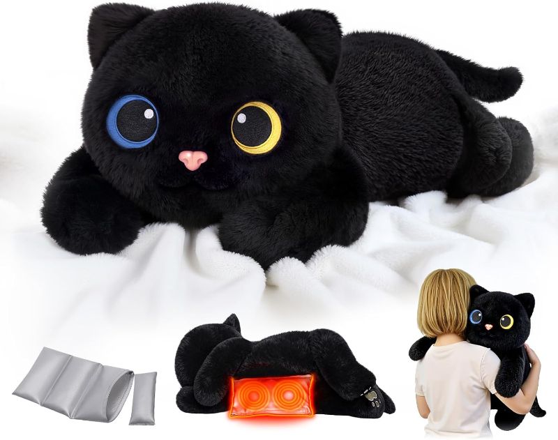 Photo 1 of Mewaii Weighted Stuffed Animals with Microwavable Heating Pad - 5lb Adjustable, Heatable & Coolable Black Cat Plush for Realistic Hug, Removable Inner Pad, Plush Gift for Kids & Adults (23 Inch)