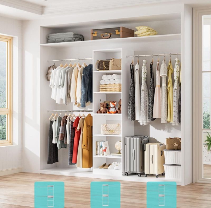Photo 1 of Walk in Closet Organizer System - Built-in Garment Rack with 6 Shelves and 3 Extendable Hanging Rods, Wall Mounted Clothes Organizers Storage Systems for Bedroom