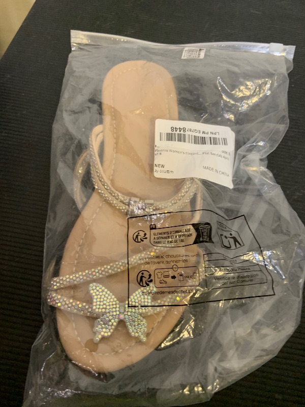 Photo 1 of Floerns Women's Elegant Rhinestone Butterfly Transparent Elastic Strap Summer Flat Sandals Apricot 8