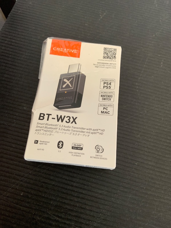 Photo 1 of Creative BT-W3X Smart Bluetooth 5.3 Audio Transmitter with aptX HD, High-Definition 24-bit / 48 kHz Audio, Device-Switching Function, Works with PC/Mac/Gaming Consoles