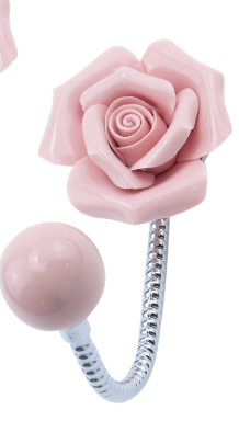 Photo 1 of Woogim  Pink Flower Ceramic Wall Hooks - Wall Mounted Creative Iron Hooks for Hanging Towels, Keys, Hats