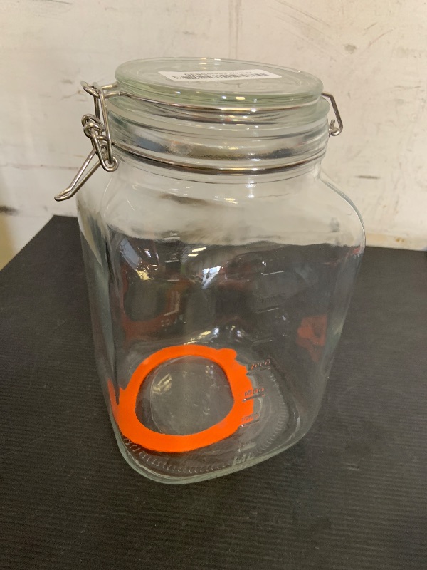 Photo 1 of [UPGRADE] Square Super Wide Mouth Airtight Glass Storage Jars with Lids, 1.1 Gallon Glass Container with 2 Measurement Marks, Canning Jars with Leak-proof Lid for Kitchen (Spare Gasket)