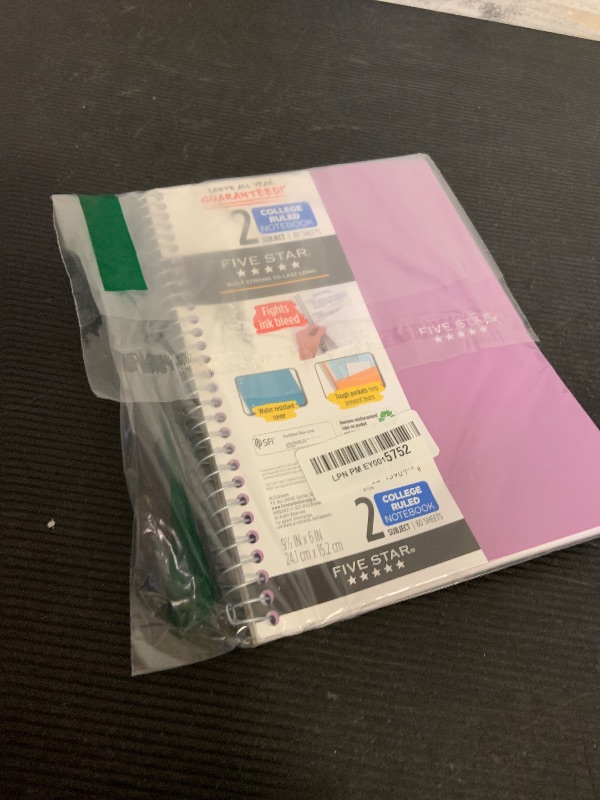 Photo 1 of Five Star Spiral Notebook, 2 Subject, College Ruled Paper, 6" x 9-1/2", 80 Sheets, Fights Ink Bleed, Water Resistant Cover, Amethyst Purple (840029CF1-ECM)