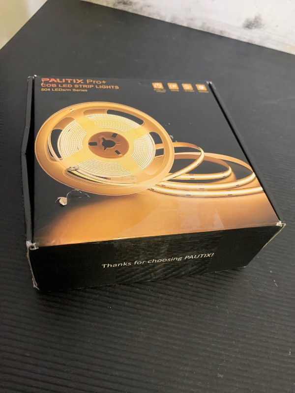 Photo 1 of PAUTIX COB LED Strip Light 3780LEDs,Super Bright 8000 Lumen 3000K Warm White 24ft/7.5m,Dimmable 24V LED Tape Light with 3M Tape,RF Remote with Timer Function,48W Adapter,for Bedroom,Home,Kitchen DIY