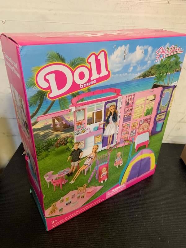 Photo 1 of Style Shine Doll House Portable & Foldable Dollhouse w/ 60+ Pcs & 2 Dolls, Play House Toy with Bedroom Kitchen Furniture Camping Playset, Playhouse Birthday Gift for Girl Kid Toddler