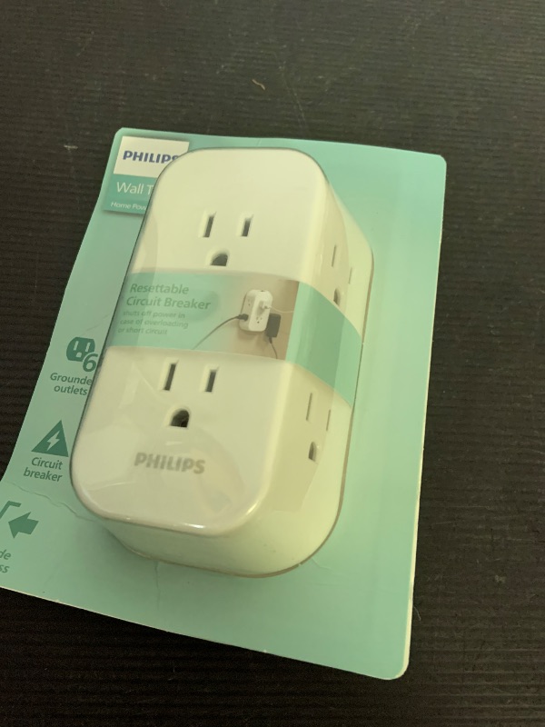 Photo 1 of Philips 6-Outlet Extender, Grounded Wall Tap, Reset Button, Circuit Breaker, Adapter Spaced Outlets, 3-Prong, Multiple Plug, Quick and Easy Install, Cruise Essentials, ETL Listed, White, SPS1460WA/37