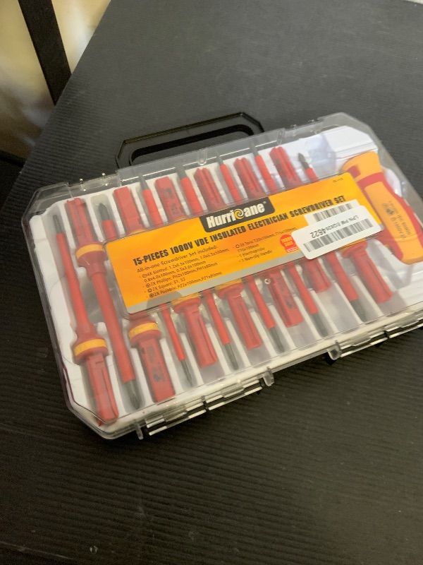 Photo 1 of HURRICANE 1000V Insulated Screwdriver Set, 15pc All-in-1 Professional Insulated Electrician Screwdriver Set CR-V Magnetic Robertson Square Phillips Slotted Pozi Torx Insulated Electrician Tool Kit