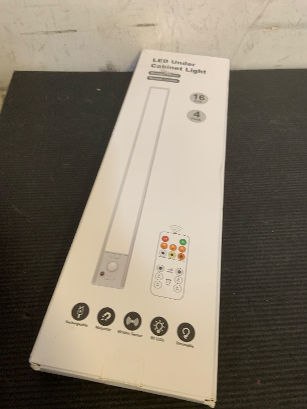 Photo 1 of Under Cabinet Lights, 80 LED Motion Sensor Light Indoor,4000mAh USB Rechargeable Closet Light with Remote Control,3 Color Temps Wireless Under Counter Lights for Bedroom,Kitchen,Stairs,4 Pack