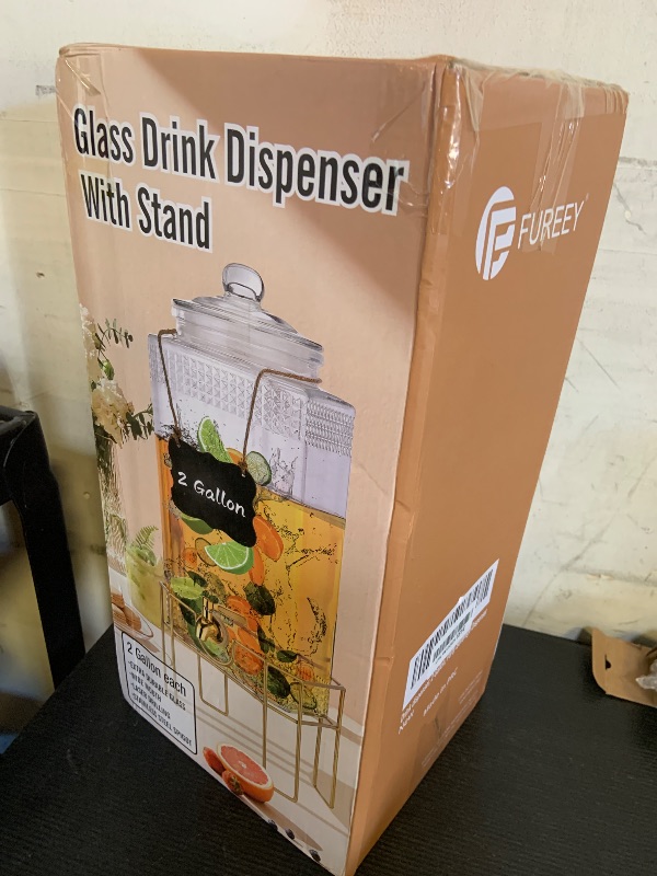 Photo 1 of Drink Dispenser,2 Gallon Drink Dispensers for Parties,Beverage Dispenser with Stand,Glass Lid and Stainless Steel Spigot Leak-proof, Ideal for Lemonade,Juice, Tea, and Party Drinks