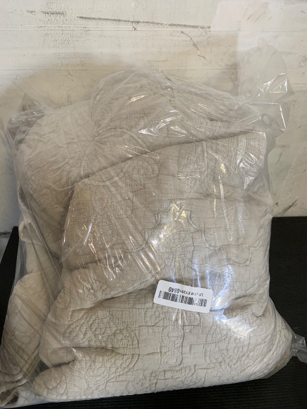 Photo 1 of HORIMOTE HOME Cotton Quilt King Size, Beige Jacquard Embossed Quilt Set King Size Soft Lightweight Stonewashed Bedspread Coverlet, Vintage Farmhouse Style Quilt Bedding Set for All Season, 3 Pieces
