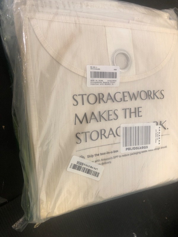 Photo 1 of StorageWorks Hanging Closet Organizer with Metal Rod, 6-Section Closet Organizers and Storage, Collapsible Hanging Shelves for Baby Clothes, Shoes, Sweater Storage, Ivory and White