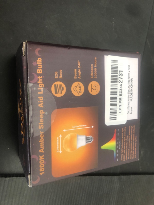 Photo 1 of DALUXshop Amber Sleep Light Bulbs, Blue Light Blocking, A19 9W(60 Watt Equivalent) Dim Light Bulbs for Lamp, 1800K Warm Light Bulb, E26 for Healthy Sleep, Bedroom, Kids Room, 2 Pack