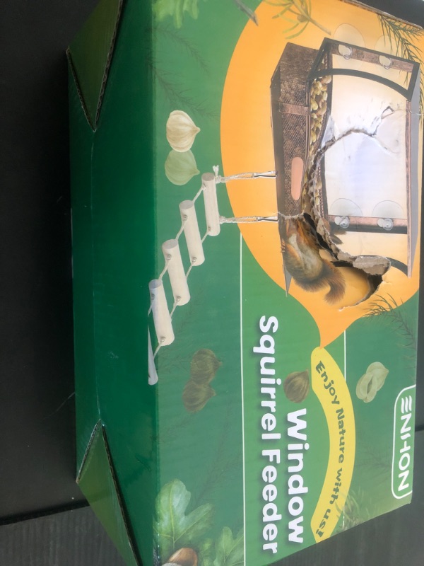 Photo 1 of Enhon Window Squirrel Feeder, Metal Squirrel Feeders for Outside Winter with Strong Suction Cups & Ladders, Safe Funny Chipmunk Feeder, Feeding Shelter for Squirrels for Corn Peanuts