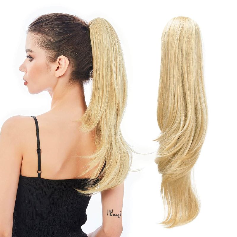 Photo 1 of HEWEICSY Ponytail Extension,Hair Extension Ponytail 20" Long Claw Hair Extension Synthetic Wavy Straight Hairpieces Ponytail Clip in Ponytail Wig Daily...