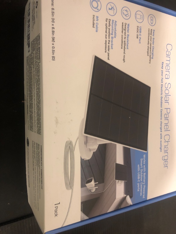 Photo 1 of Feit Electric Solar Panel Continuous Charger Panel/SOL/CAM Compatible Feit Electric Smart Outdoor Camera CAM/WM/WiFi/BAT, 9ft Cord, Micro-USB, Adjustable Mounting Bracket