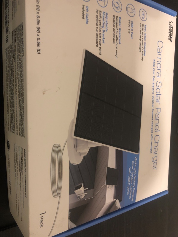 Photo 1 of Feit Electric Solar Panel Continuous Charger Panel/SOL/CAM Compatible Feit Electric Smart Outdoor Camera CAM/WM/WiFi/BAT, 9ft Cord, Micro-USB, Adjustable Mounting Bracket