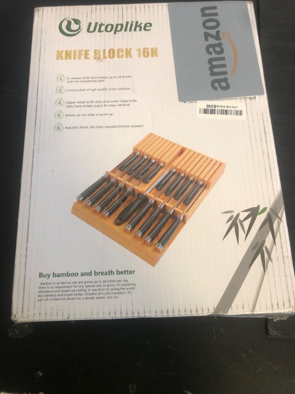 Photo 1 of Utoplike In-drawer Knife Block Bamboo Kitchen Knife Drawer Organizer Large, Handle Steak knife Holder without Knives, Fit for 16 Knives and 1 Sharpening Steel (Knives & Sharpening Not Included)