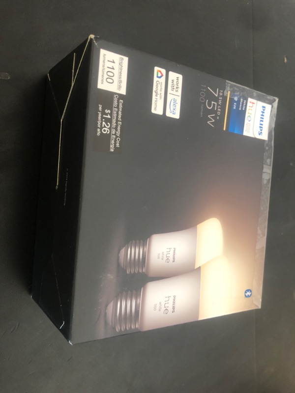 Photo 1 of Philips Hue Smart 75W A19 LED Bulb - Soft Warm White Light - 2 Pack - 1100LM - E26 - Indoor - Control with Hue App - Works with Alexa, Google Assistant and Apple Homekit