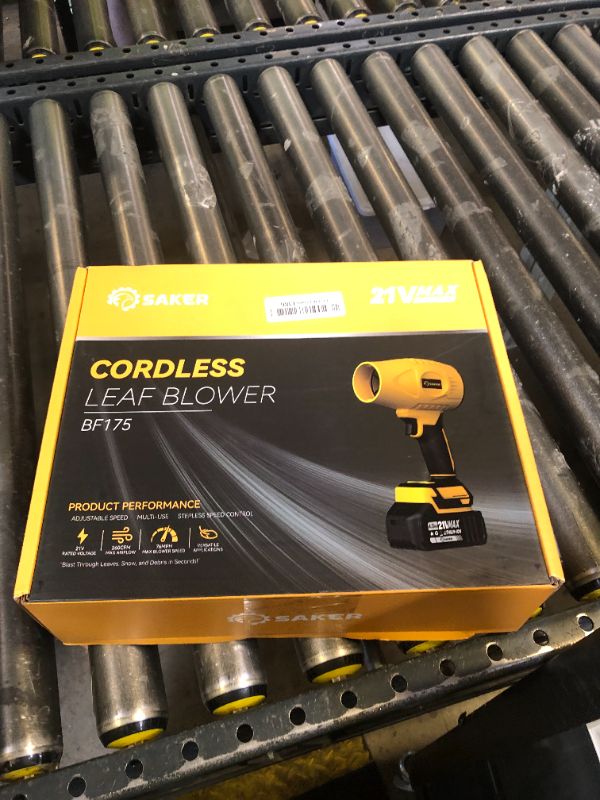 Photo 1 of Saker Handheld Cordless Leaf Blower Portable Dust Cleaner 180000 RPM Compressed Air Duster with Adjustable Speed for Drying Patio Cleaning Camping 2 x 4.0Ah Battery Yellow