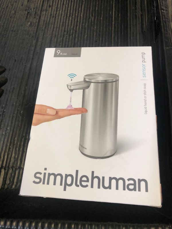 Photo 1 of simplehuman 9 oz. Touch-Free Automatic Rechargeable Sensor Pump, Brushed Stainless Steel, New