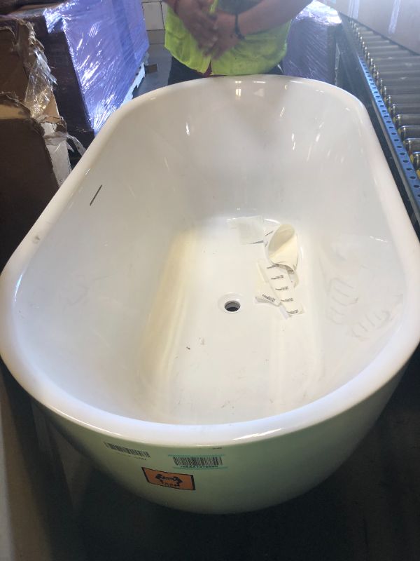 Photo 1 of 59" Free Standing Tub, Pure Acrylic Freestanding Bathtub, Stylish Stand Alone Contemporary Deep Soaking Bath Tub, cUPC Certified SY6850 (Glossy White)