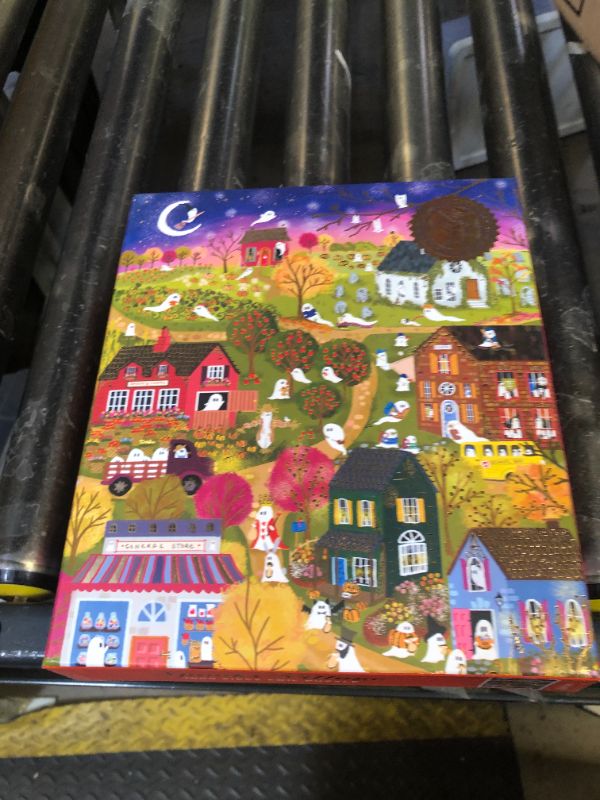 Photo 1 of Galison Spooky Village – 1000 Piece Foil Joy Laforme Jigsaw Puzzle Featuring Spooky Artwork of Ghostly Village During Halloween