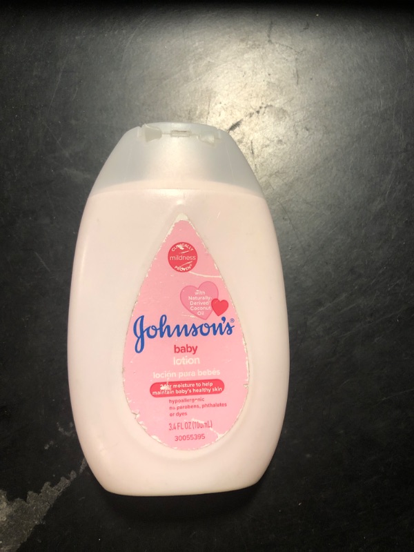 Photo 1 of Johnson's Baby Lotion with Coconut Oil, Aloe Vera & Vitamin B5, 72 HR Hydration, Skin Moisturizer, Hypoallergenic, Safe for Newborn, Protects From Dryness & Strengthens Skin, 3.4 fl. oz
