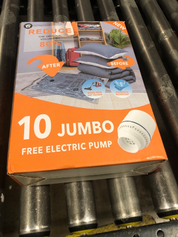 Photo 1 of 10 Jumbo Vacuum Storage Bags with Electric Pump,Plastic Packaging Bags, Space Saver Bag for Clothes, Mattress, Blanket, Duvets, Pillows, Comforters, Travel
