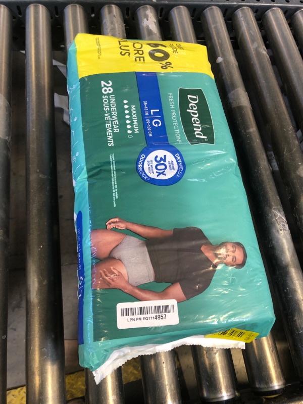 Photo 1 of Depend Fresh Protection Adult Diapers, Incontinence Underwear for Men, Disposable, Maximum, Large, Grey, 28 Count, Packaging May Vary