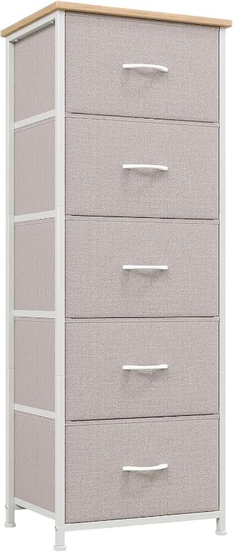 Photo 1 of Somdot Tall Dresser for Bedroom with 5 Drawers, Storage Chest of Drawers with Removable Fabric Bins for Closet Bedside Nursery Laundry Living Room Entryway Hallway, Ash Grey