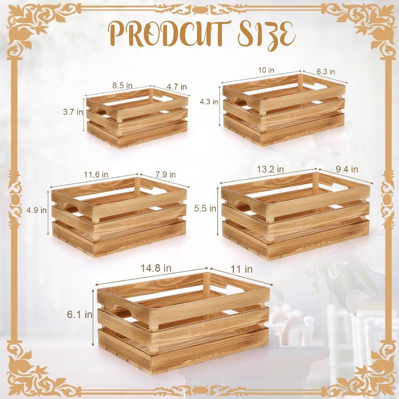 Photo 1 of Soaoo 5 Pcs Decorative Nesting Wooden Crates for Storage Display 5 Size Large Small Rustic Wood Decorative Storage Crates with Handle Farmhouse Crate Box Container Made from Pine(Classic Color)