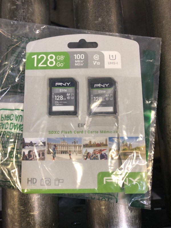 Photo 1 of PNY 128GB Elite Class 10 U1 V10 SDXC Flash Memory Card - 100MB/s Read, Class 10, U1, V10, Full HD, UHS-I, Full Size SD (Pack of 2)