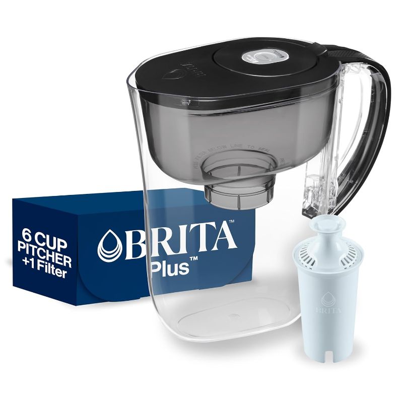 Photo 1 of Brita Small 6 Cup Water Filter Pitcher, 1 BritaPlus Filter, Metro, Black (Package May Vary)
