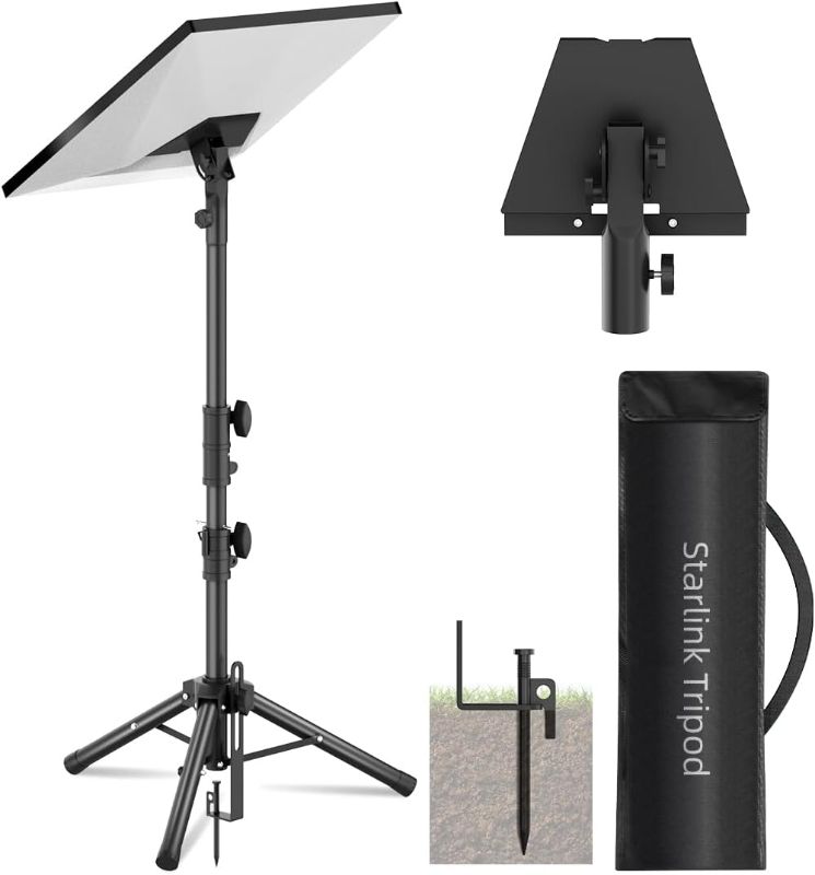Photo 1 of Starlink Mount Gen 3, Starlink Tripod Stand with Mount Adapter, Adjustable Height Starlink Tripod Mount Gen 3, 90° Tilt Angle Adjustment Starlink Antenna Pipe Adapter (Black)