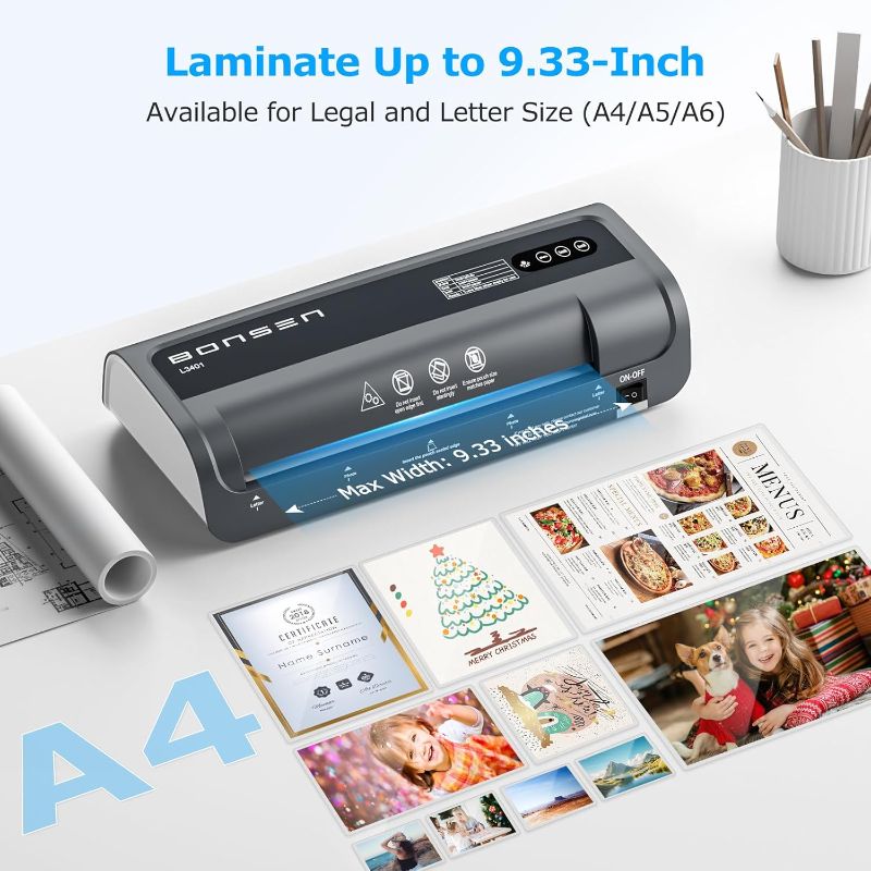 Photo 1 of BONSEN A4 Laminator Machine, 9.33-Inch Thermal Laminator with Never Jam Technology, 100 Laminating Sheets, Laminates Photos Cards Documents, 4-in-1 Personal Laminators for Teachers Home Office School
Visit the BONSEN Store