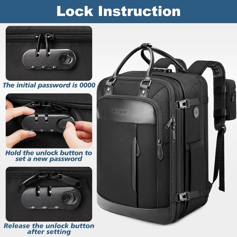 Photo 1 of Taygeer Expandable Carry on Backpack, TSA Approved Personal Item Travel Backpack with Shoe Compartment & Packing Cube, Anti-Theft Luggage Back Pack with Lock & Phone Pouch for Men Women, Black