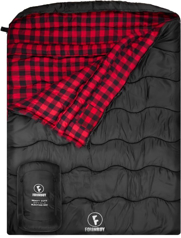 Photo 1 of 0 Degree Flannel Double Sleeping Bag for Adults, Couples or Family - Winter Queen Size Waterproof & Warm 2-Person Sleeping Bag for Cold Weather Camping, RV Travel
