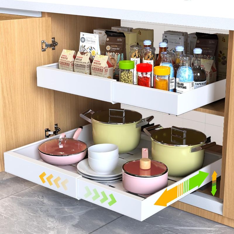 Photo 1 of 2 Pack Pull Out Cabinet Organizer 21" Deep Expandable Slide Out Drawer Organizers