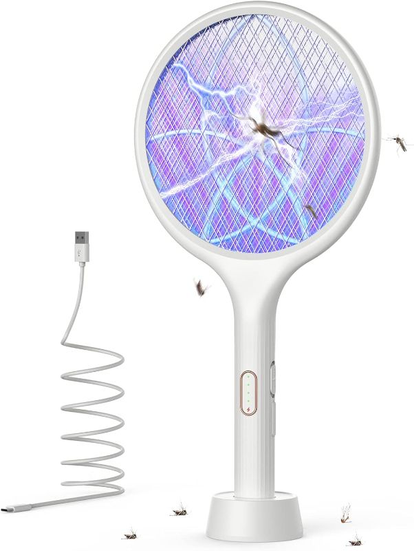 Photo 1 of YISSVIC Electric Fly Swatter 4000V Bug Zapper Racket Dual Modes Mosquito Killer with Purple Mosquito Light Rechargeable for Indoor Home Office Backyard Patio Camping