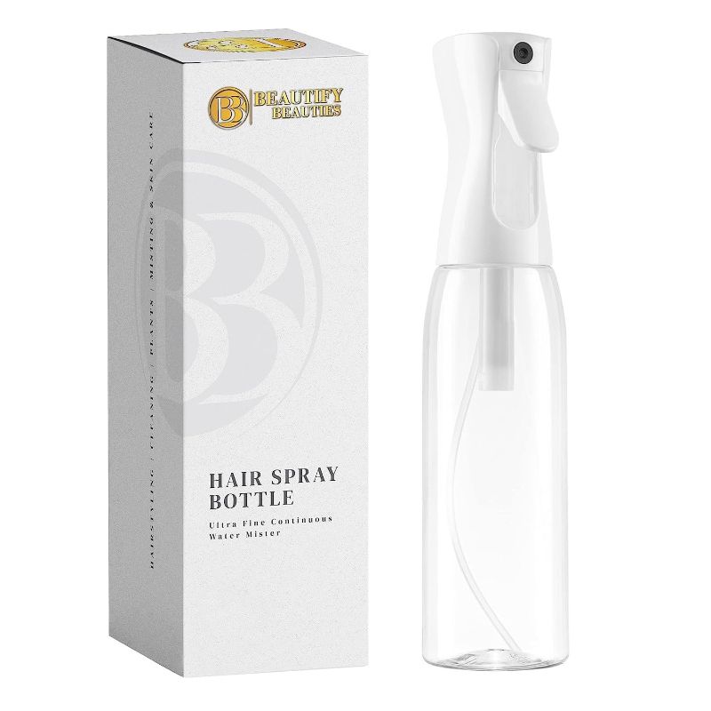 Photo 1 of BeautifyBeauties Spray Bottle For Hair – Continuous Mister Spray Bottle for Hairstyling, Cleaning, Plants, Pets, Barbers, Salons, Essential Oil Scents (Clear, 18.6oz/500ml) "11" H x 2.6" L