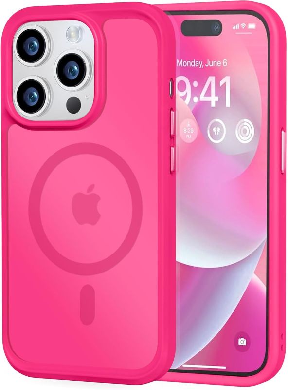 Photo 1 of Strong Magnetic for iPhone 14 Pro Case, [Compatible with Magsafe][13FT Military Drop Protection] Slim Translucent Matte Shockproof Case for iPhone 14 Pro Phone Case 6.1'', Hot Pink